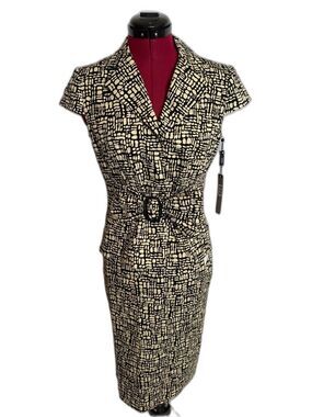 NWT Tahari ASL Skirt Suit Woman's Size 4 Black & Beige 2-Piece Set Blazer & Skir